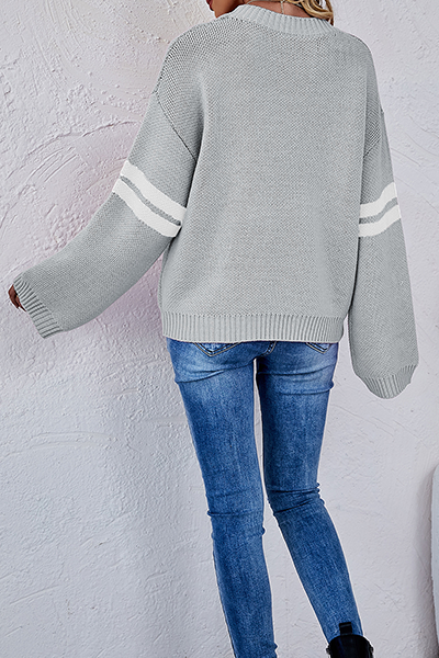 Striped Patchwork Contrast O Neck Tops Sweater