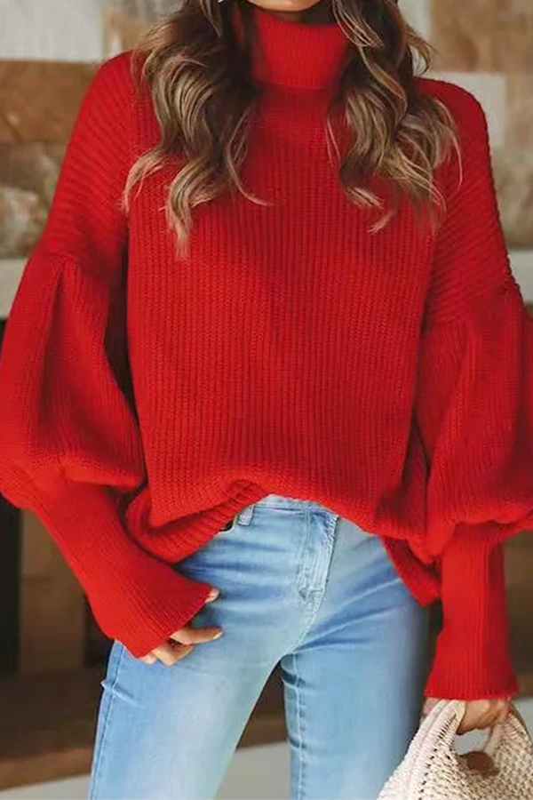 Patchwork Turtleneck Tops Sweater