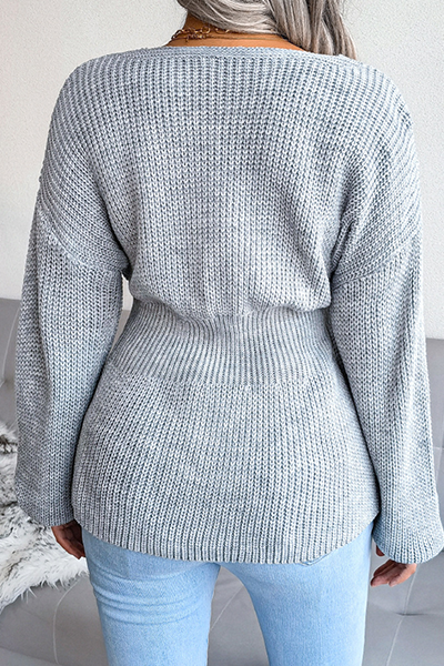 Patchwork Flounce V Neck Sweaters(3 Colors)