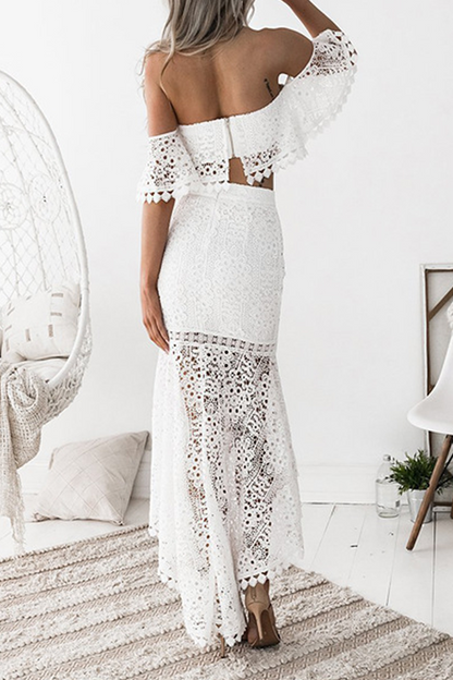 Hollowed Out Backless Strapless Short Sleeve Two Pieces(3 Colors)