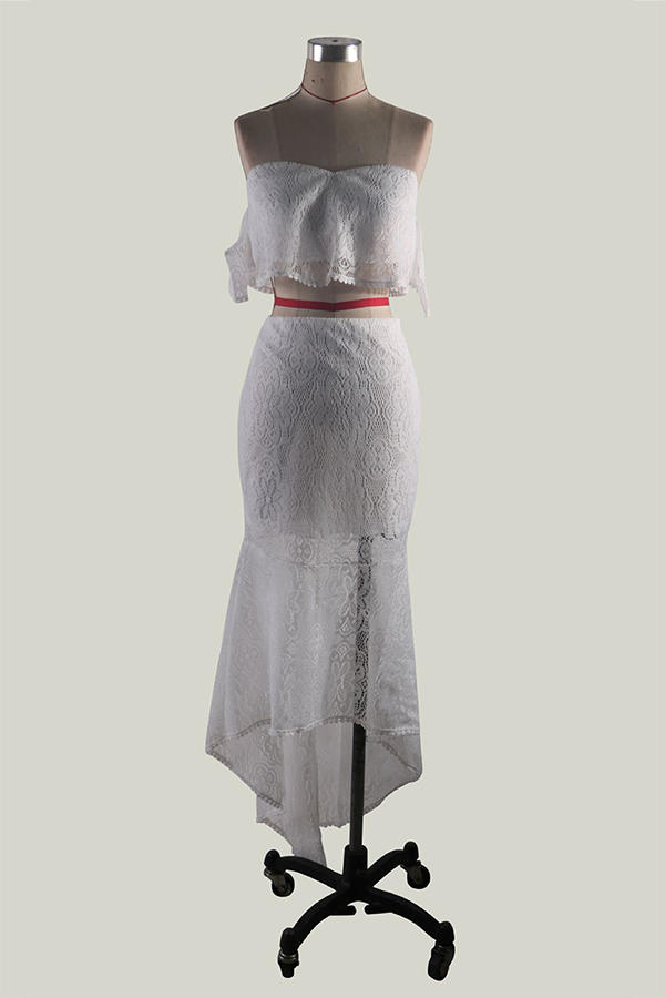 Hollowed Out Backless Strapless Short Sleeve Two Pieces(3 Colors)
