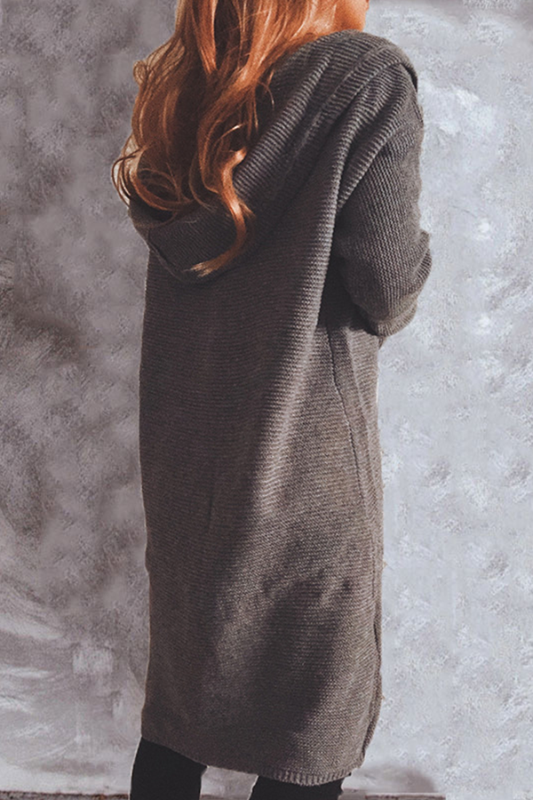 Buttons Basic Hooded Collar Outerwear Sweater
