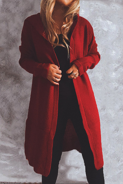 Buttons Basic Hooded Collar Outerwear Sweater