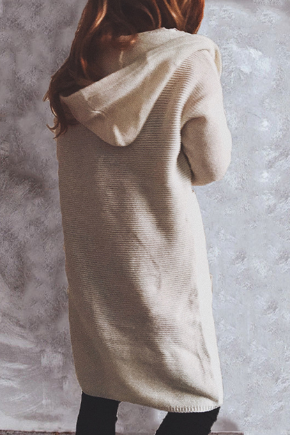 Buttons Basic Hooded Collar Outerwear Sweater