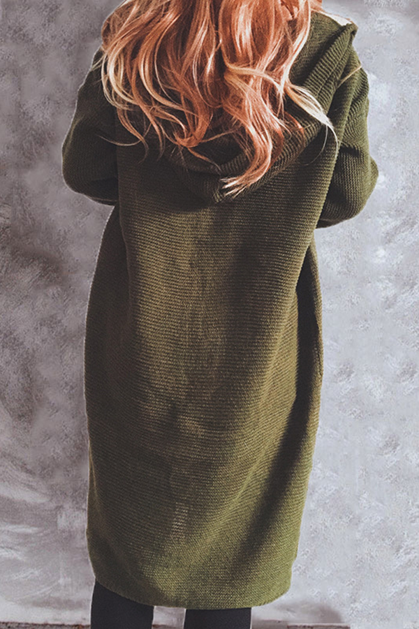Buttons Basic Hooded Collar Outerwear Sweater