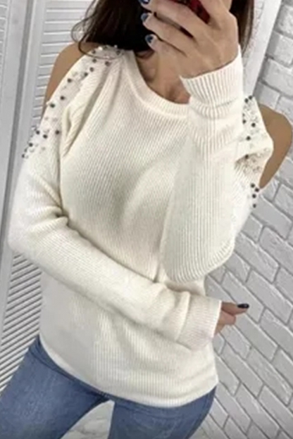 Beading U Neck Tops Sweater(8 Colors)
