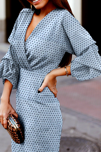 Polka Dot Fold V Neck Waist Skirt Dresses
