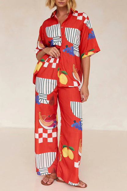 Unique Printed Shirt and Elastic Waist Pants Set