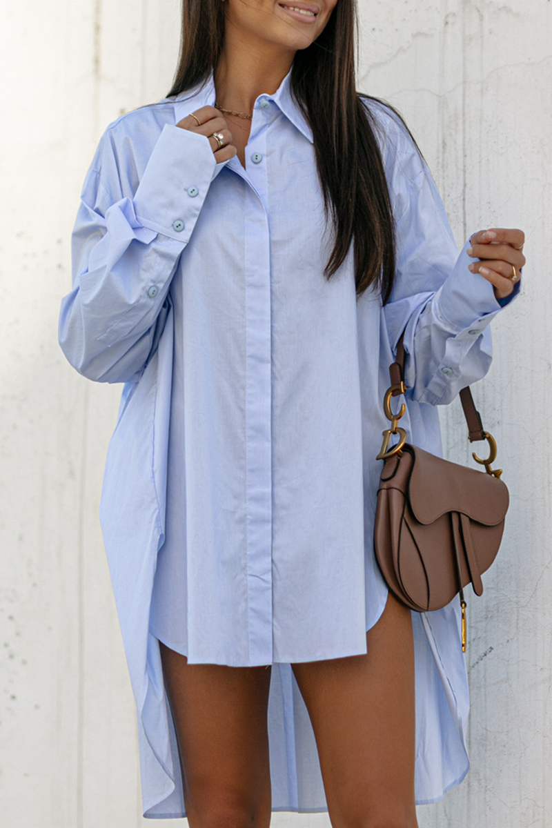 Buckle Asymmetrical Turndown Collar Blouses(4 Colors)