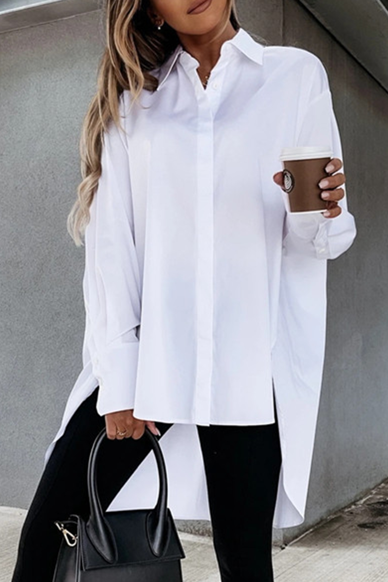 Buckle Asymmetrical Turndown Collar Blouses(4 Colors)