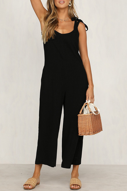 Capris Strap Design V Neck Loose Jumpsuits(4 Colors)