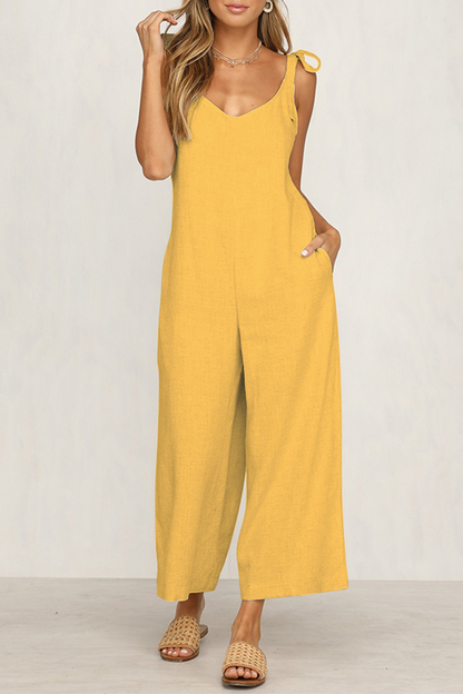 Capris Strap Design V Neck Loose Jumpsuits(4 Colors)