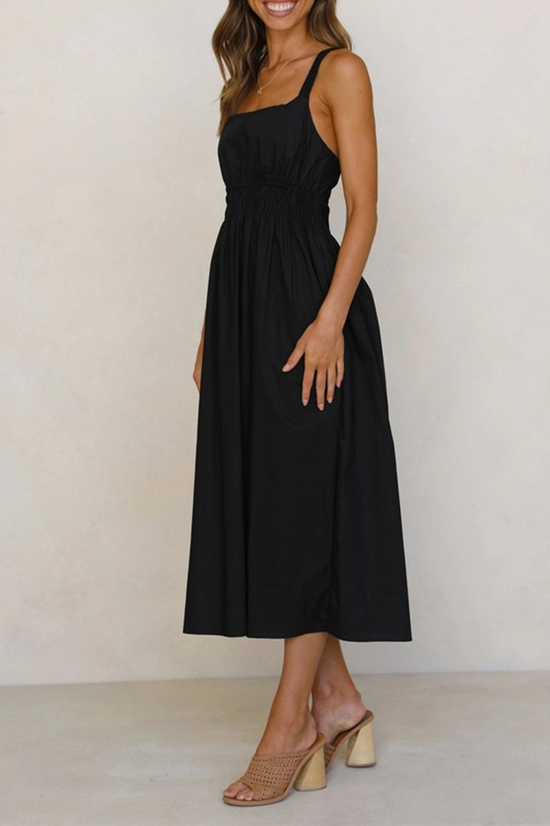 Split Joint Backless Square Collar Waist Skirt Dresses