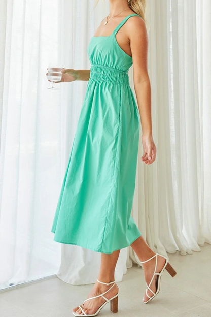 Split Joint Backless Square Collar Waist Skirt Dresses