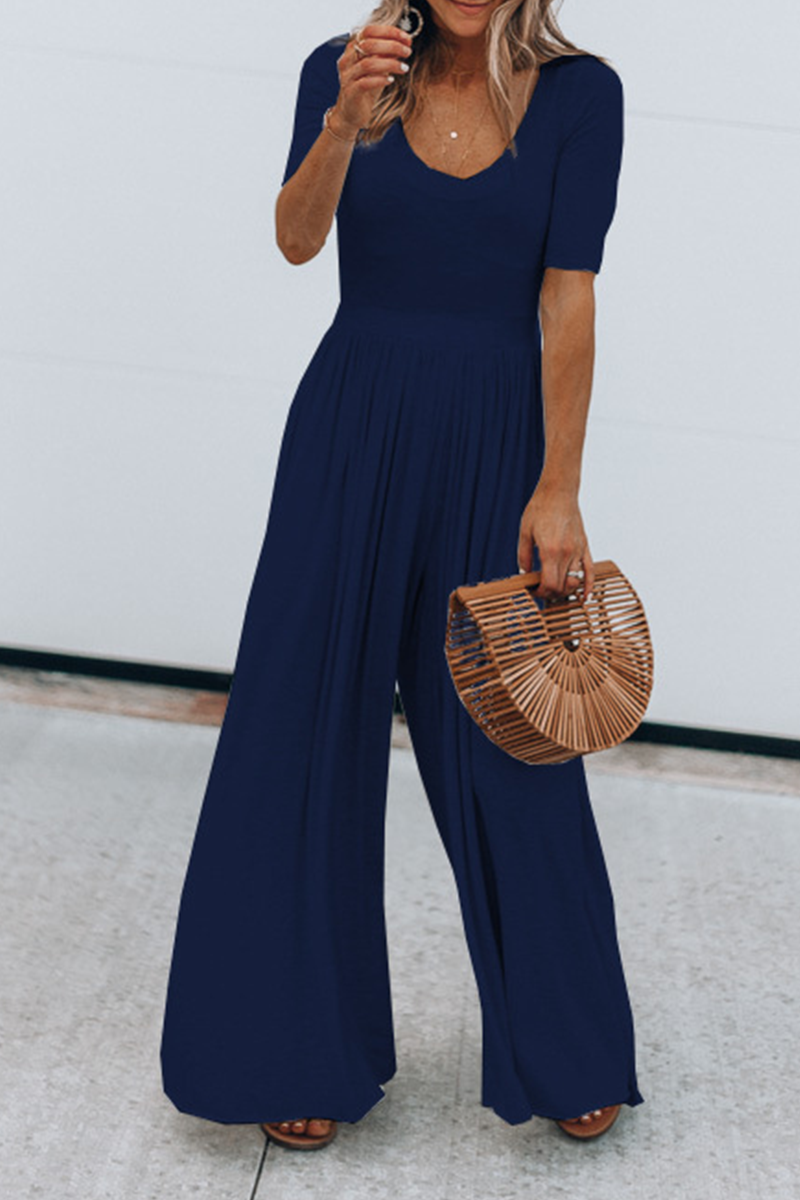 Patchwork Basic U Neck Jumpsuits