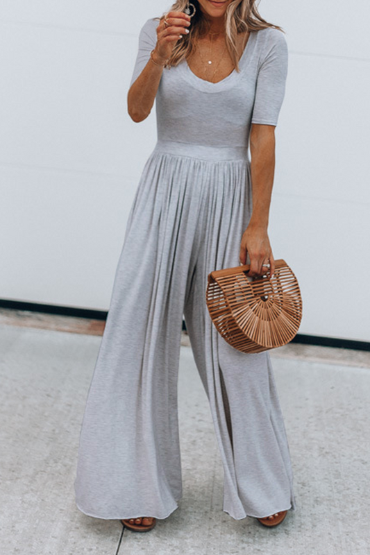 Patchwork Basic U Neck Jumpsuits