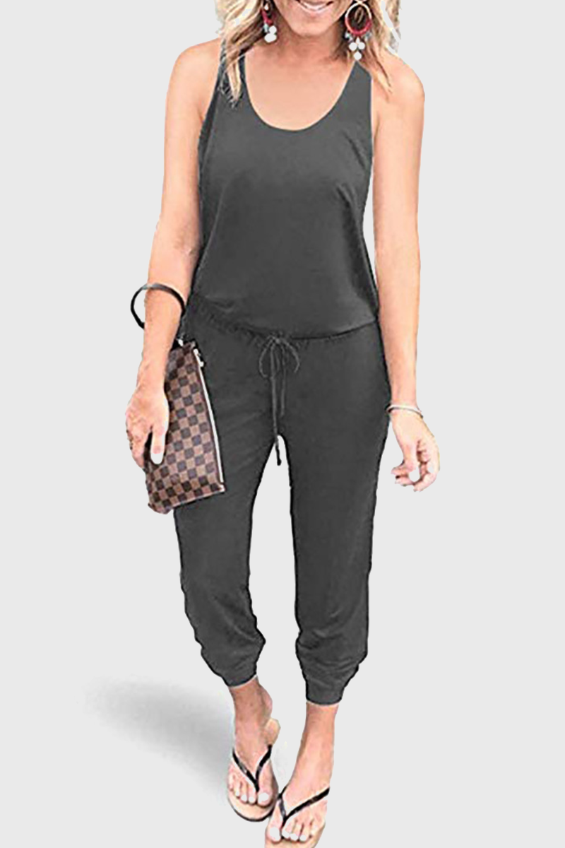 Patchwork Frenulum U Neck Jumpsuits