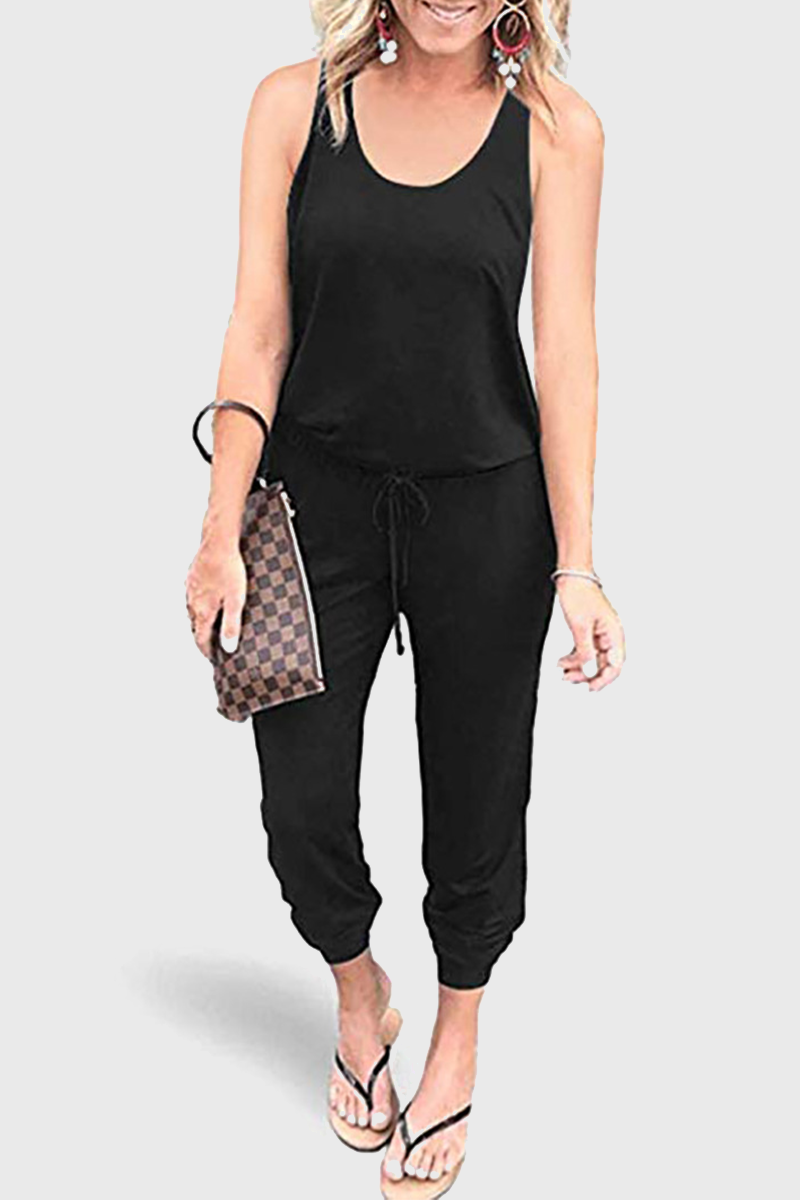 Patchwork Frenulum U Neck Jumpsuits