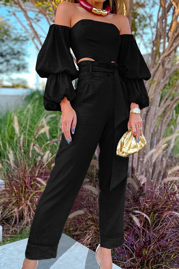 Split Joint With Belt Strapless Long Sleeve Two Pieces