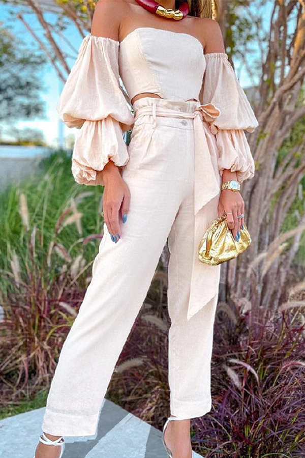 Split Joint With Belt Strapless Long Sleeve Two Pieces
