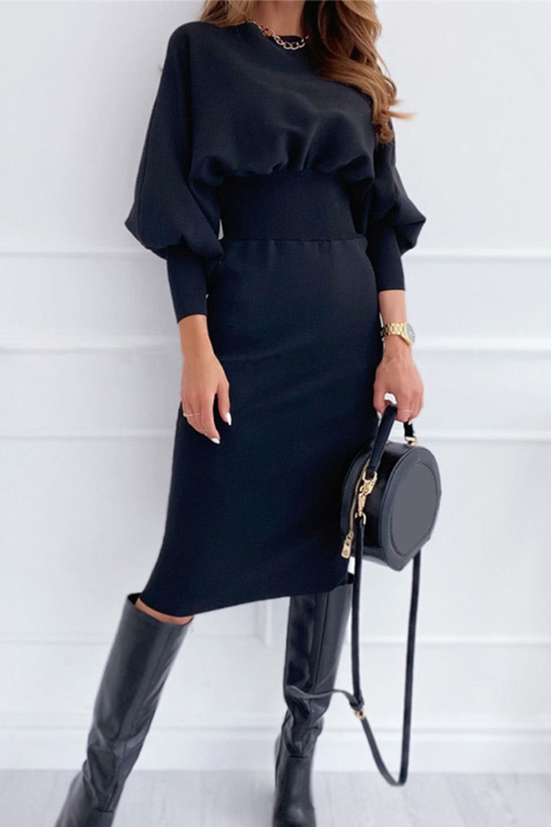 Patchwork Fold O Neck Waist Skirt Dresses