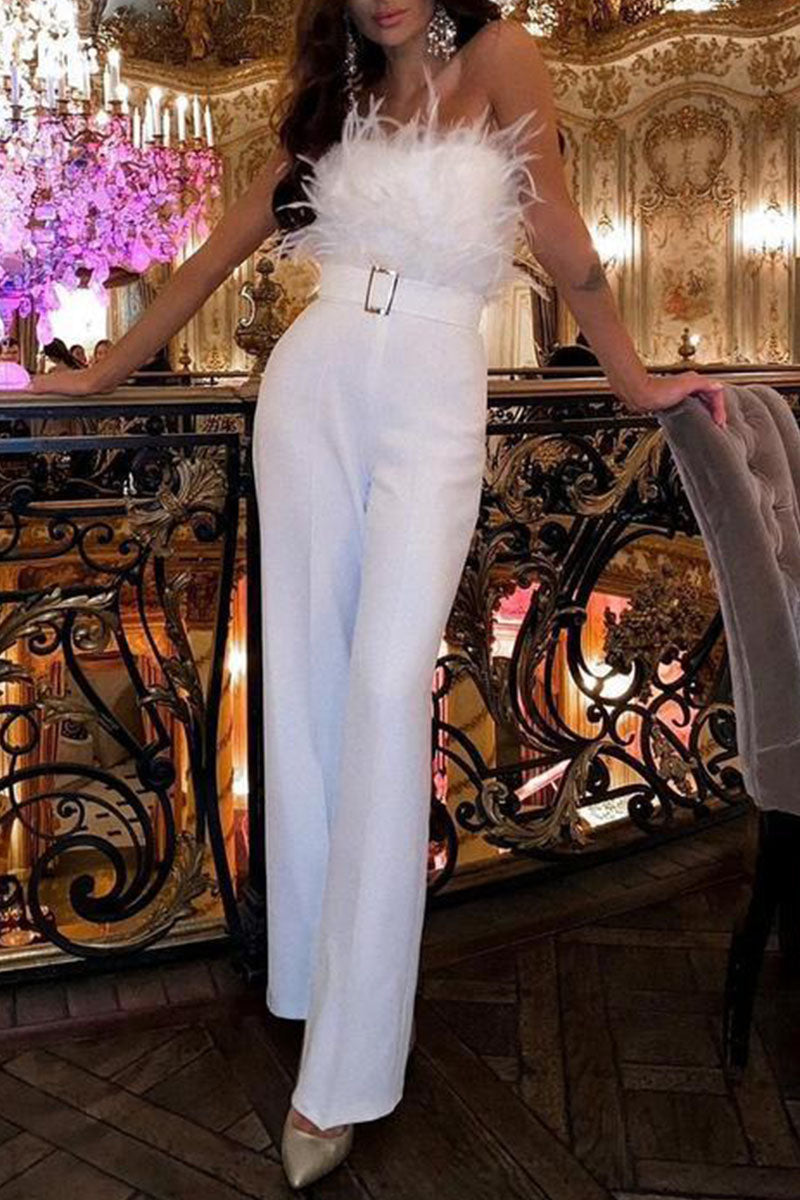 Feathers With Belt Strapless Jumpsuits(5 Colors)