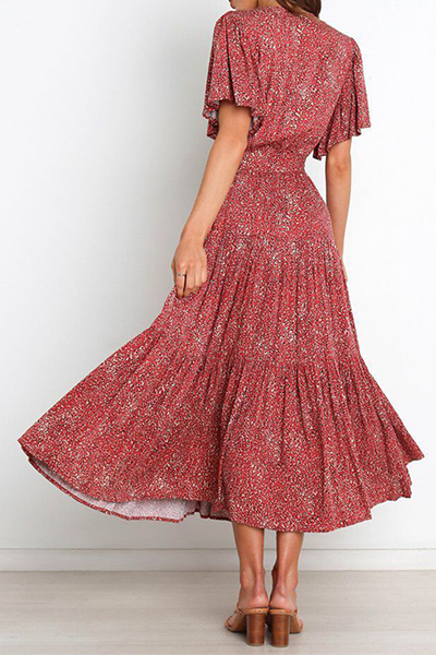 Flounce Strap Design V Neck Waist Skirt Dresses(4 Colors)
