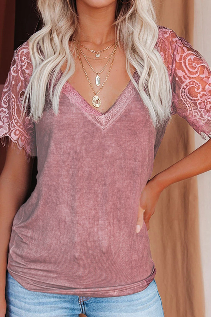 Patchwork V Neck T-shirts(3 Colors)