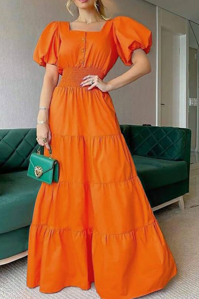 Patchwork Square Collar Cake Skirt Dresses(3 Colors)