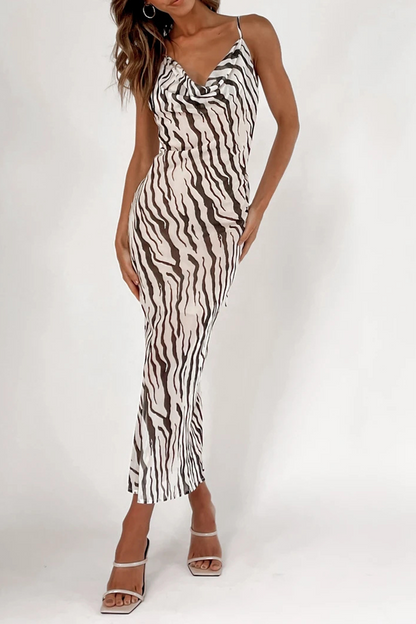 Animal Print Leopard Patchwork Spaghetti Strap Pencil Skirt Dresses
