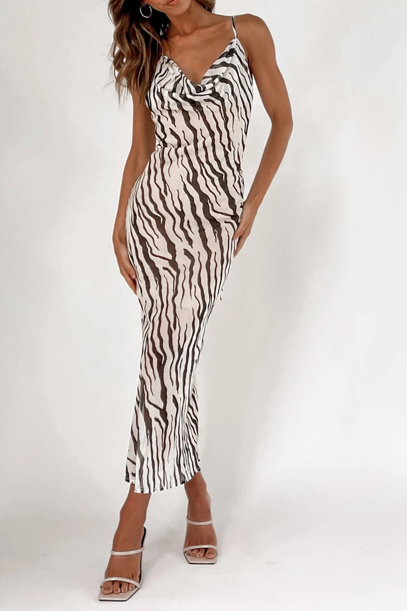 Animal Print Leopard Patchwork Spaghetti Strap Pencil Skirt Dresses