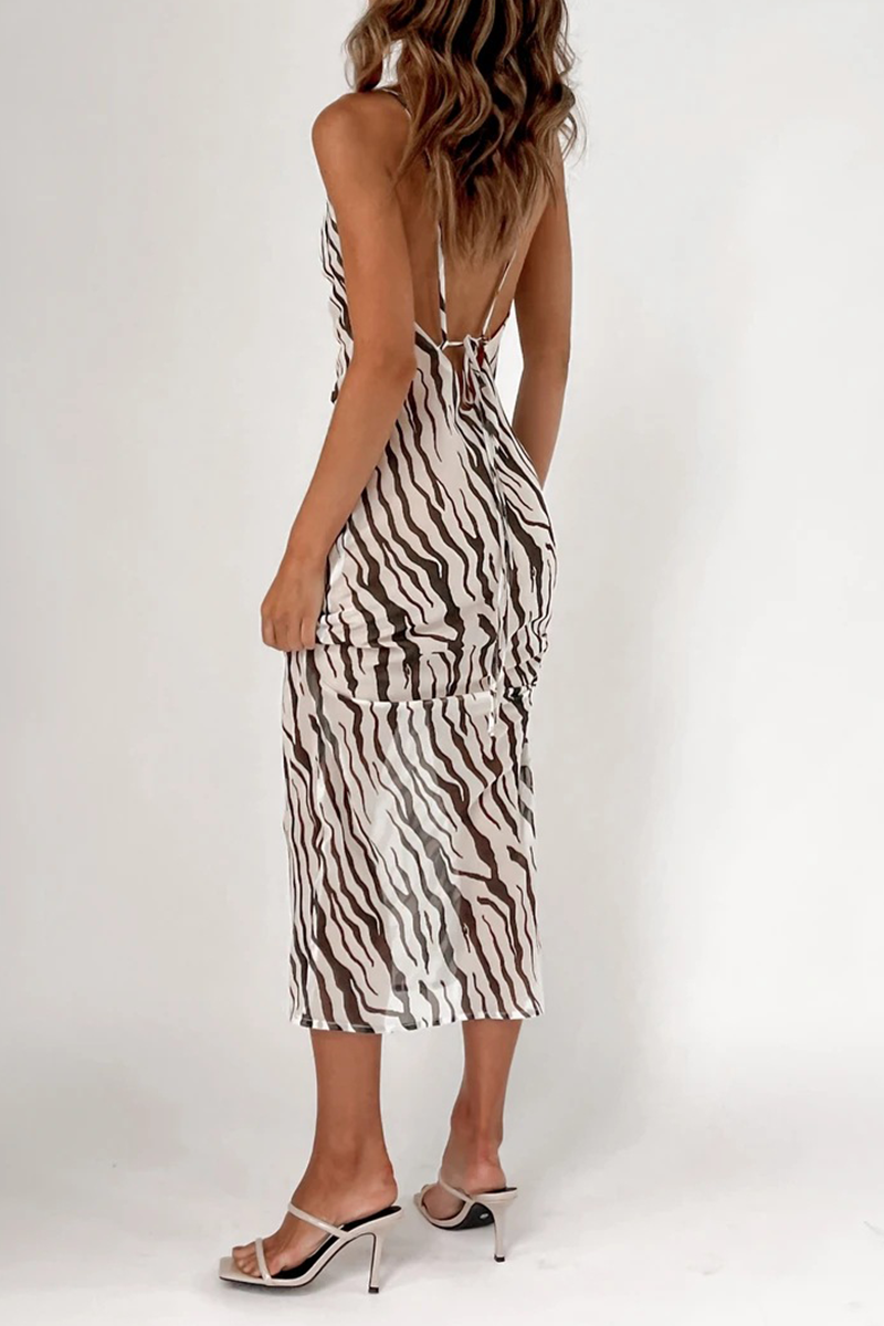 Animal Print Leopard Patchwork Spaghetti Strap Pencil Skirt Dresses