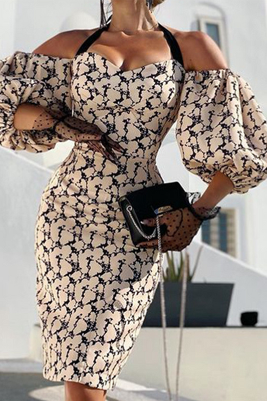Print Split Joint Halter Pencil Skirt Dresses