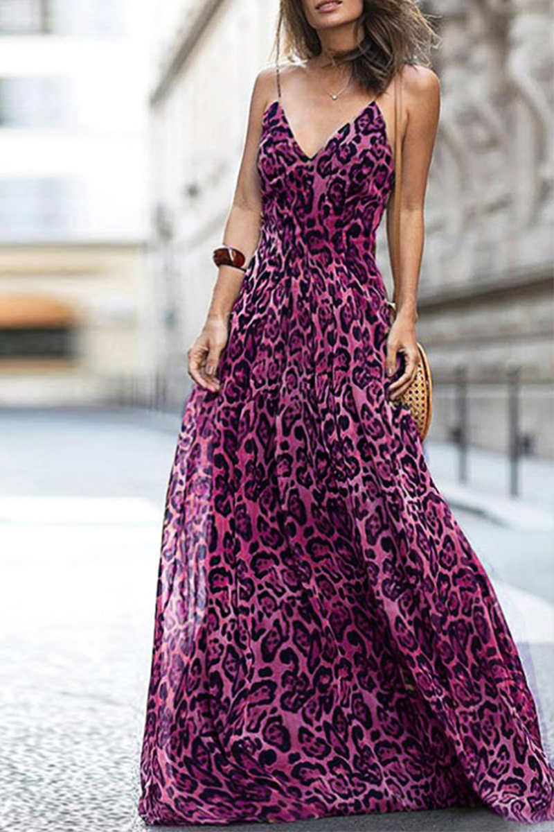 Leopard Split Joint Spaghetti Strap Cake Skirt Dresses