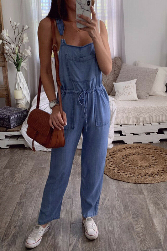 Patchwork Square Collar Straight Jumpsuits