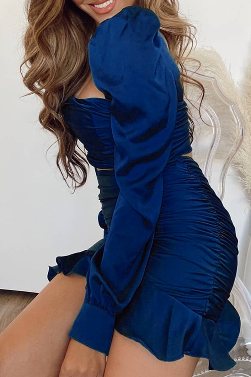Flounce Square Collar Long Sleeve Two Pieces