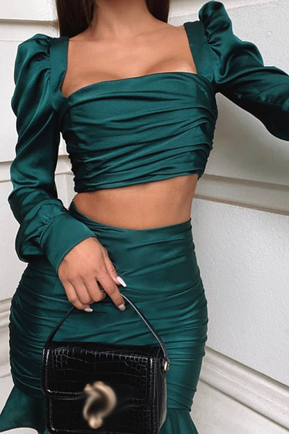 Flounce Square Collar Long Sleeve Two Pieces