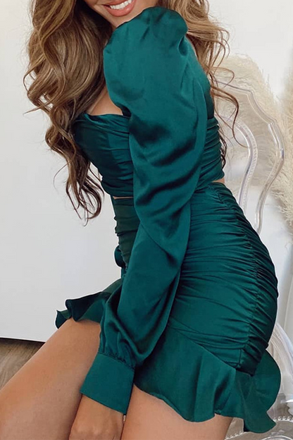 Flounce Square Collar Long Sleeve Two Pieces