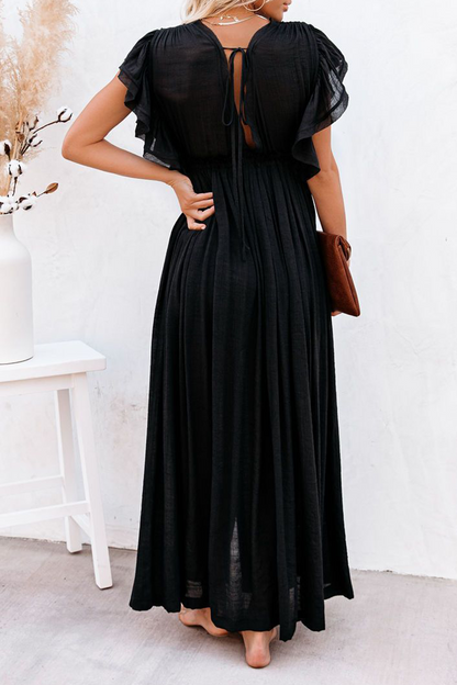 Patchwork V Neck Cake Skirt Dresses(4 Colors)