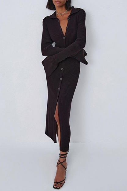 Split Joint Turndown Collar Pencil Skirt Dresses