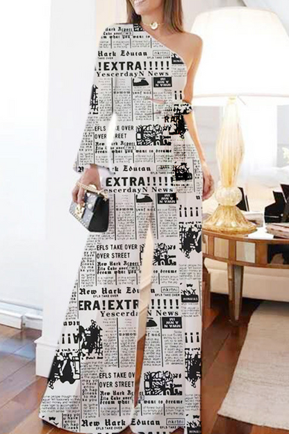 Print Patchwork One Shoulder Three Quarter Two Pieces