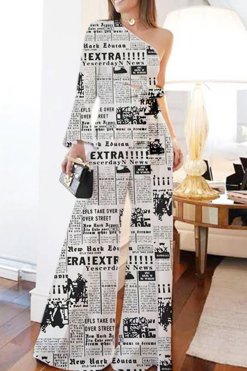 Print Patchwork One Shoulder Three Quarter Two Pieces