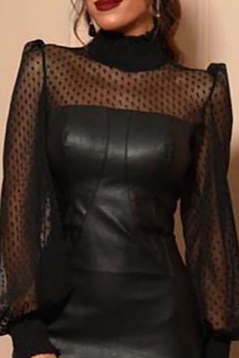 Mesh Half a Turtleneck Pencil Skirt Dresses