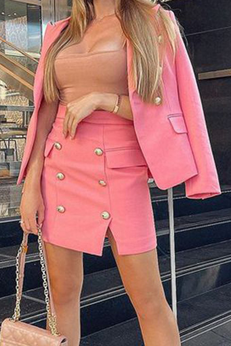 Print Buckle Turndown Collar Long Sleeve Two Pieces