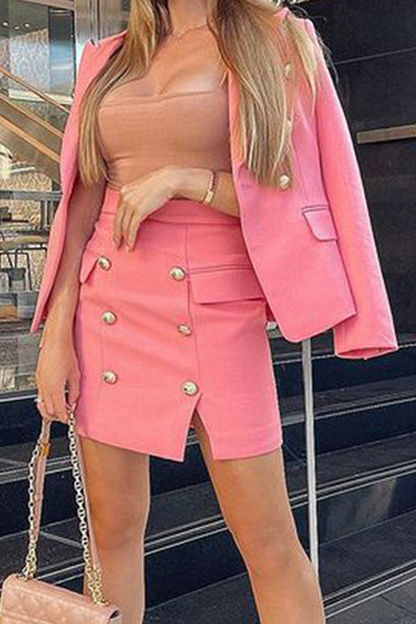 Print Buckle Turndown Collar Long Sleeve Two Pieces