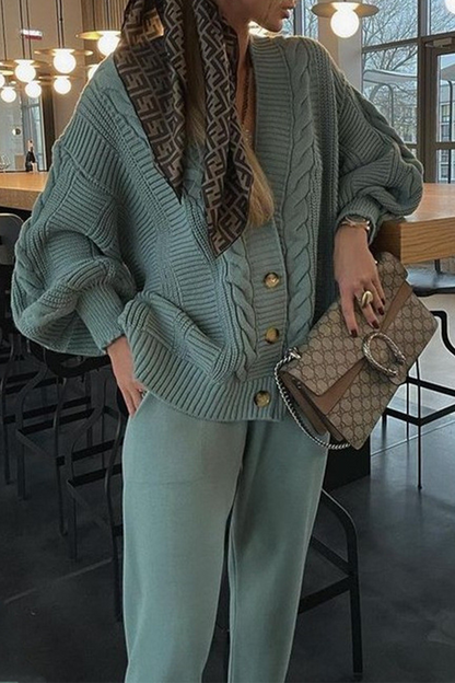 Patchwork V Neck Long Sleeve Two Pieces