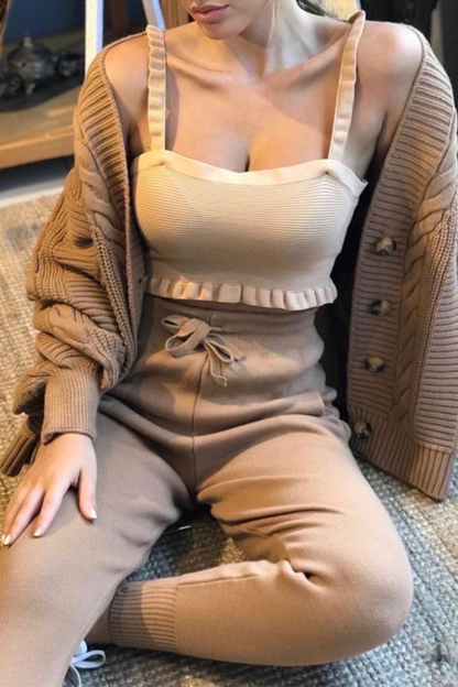 Patchwork V Neck Long Sleeve Two Pieces