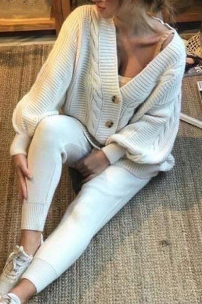 Patchwork V Neck Long Sleeve Two Pieces
