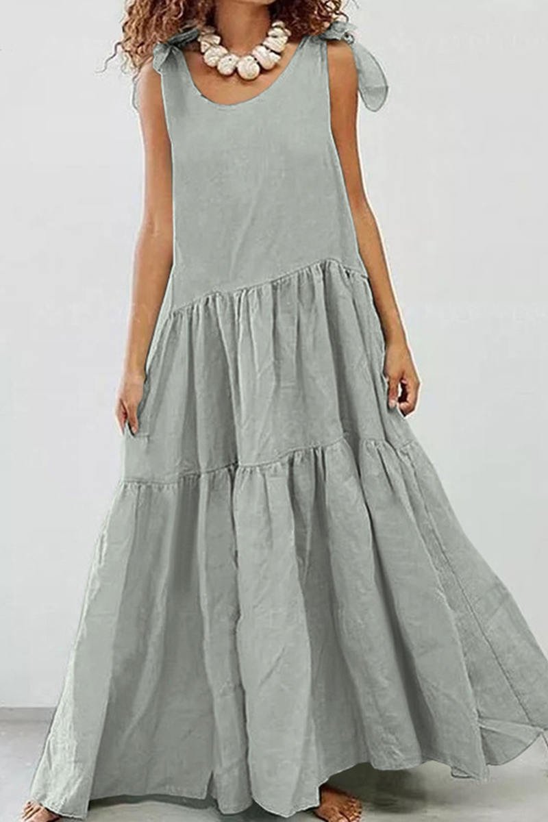 Patchwork O Neck Cake Skirt Dresses(5 Colors)