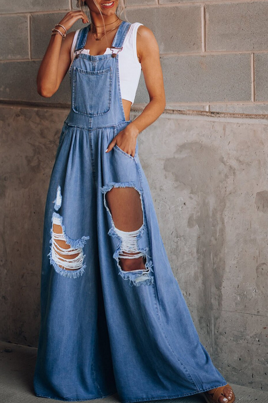 Patchwork Square Collar Loose Jumpsuits